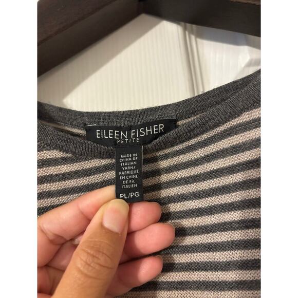 Eileen Fisher Italian yarn striped gray sweater sz petite large - Picture 4 of 8